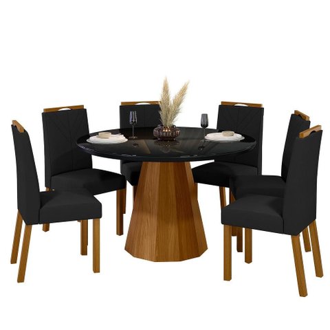 Conjunto Sala de Jantar Mesa Isis 135x135 6 Cadeiras Anitta 2024 Ype/preto/veludo Preto