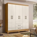 Ver imagem 1 de Guarda Roupa Roupeiro Casal Panama 6 Portas 2 Gavetas Freijo com Off White - Moval