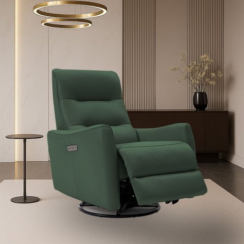 Poltrona do Papai Reclinável Sala de Estar Plaza Usb e Usb-c Gira Balança Couro Verde G40 - Gran Bel