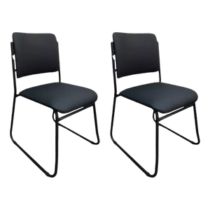 Kit 2 Cadeiras de Escritório Pé Trapézio Preta 100% Nacional