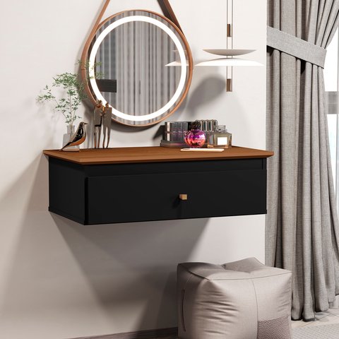 Penteadeira Europa Mesa de Maquiagem Suspensa Preto/freijó