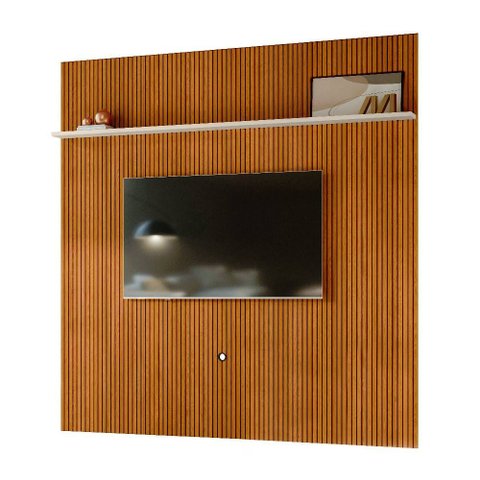 Painel Ripado Piso-Teto 238cm x 244,5cm para TV até 75 Polegadas New Guaporé Madetec:Cinamomo / Off 