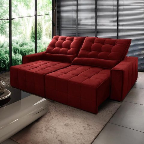 Sofá Retrátil Reclinável Alaska 2,70m Suede Velut Vermelho Molas no Assento - King House
