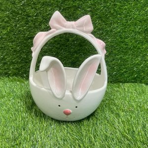 Cesta Ceramica Pascoa Redonda Alca Rosa 16x21cm
