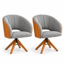 Ver imagem 2 de Kit 2 Poltronas Giratória Linho Premium Base Madeira Maciça Lia