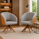 Ver imagem 1 de Kit 2 Poltronas Giratória Linho Premium Base Madeira Maciça Lia