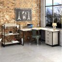 Ver imagem 1 de Conjunto 3 Peças com Mesa para Escritório em L, Estante e Gaveteiro Yescasa Industrial Snow Bege