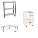 Ver imagem 2 de Conjunto 3 Peças com Mesa para Escritório em L, Estante e Gaveteiro Yescasa Industrial Snow Bege