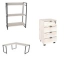 Ver imagem 2 de Conjunto 3 Peças com Mesa para Escritório em L, Estante e Gaveteiro Yescasa Industrial Snow