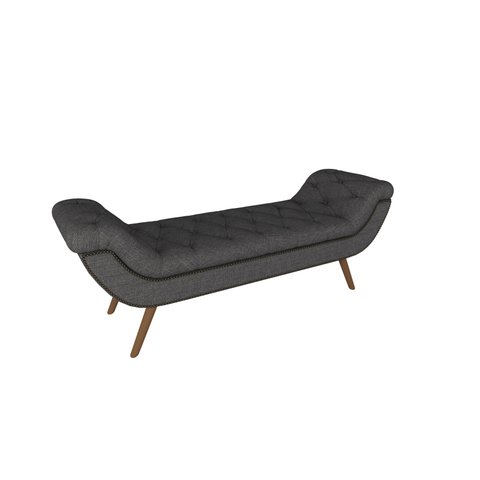 Puff Recamier Decorativo com Tachas 160 cm Santorini P05 Linho Cinza Escuro - Lyam Decor