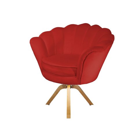 Poltrona Decorativa Pétala Base Giratória Madeira Couro Vermelho Ms Decor