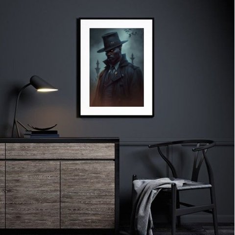 Quadro Umbanda Exu Capa Preta - 60x48cm:madeira Branca