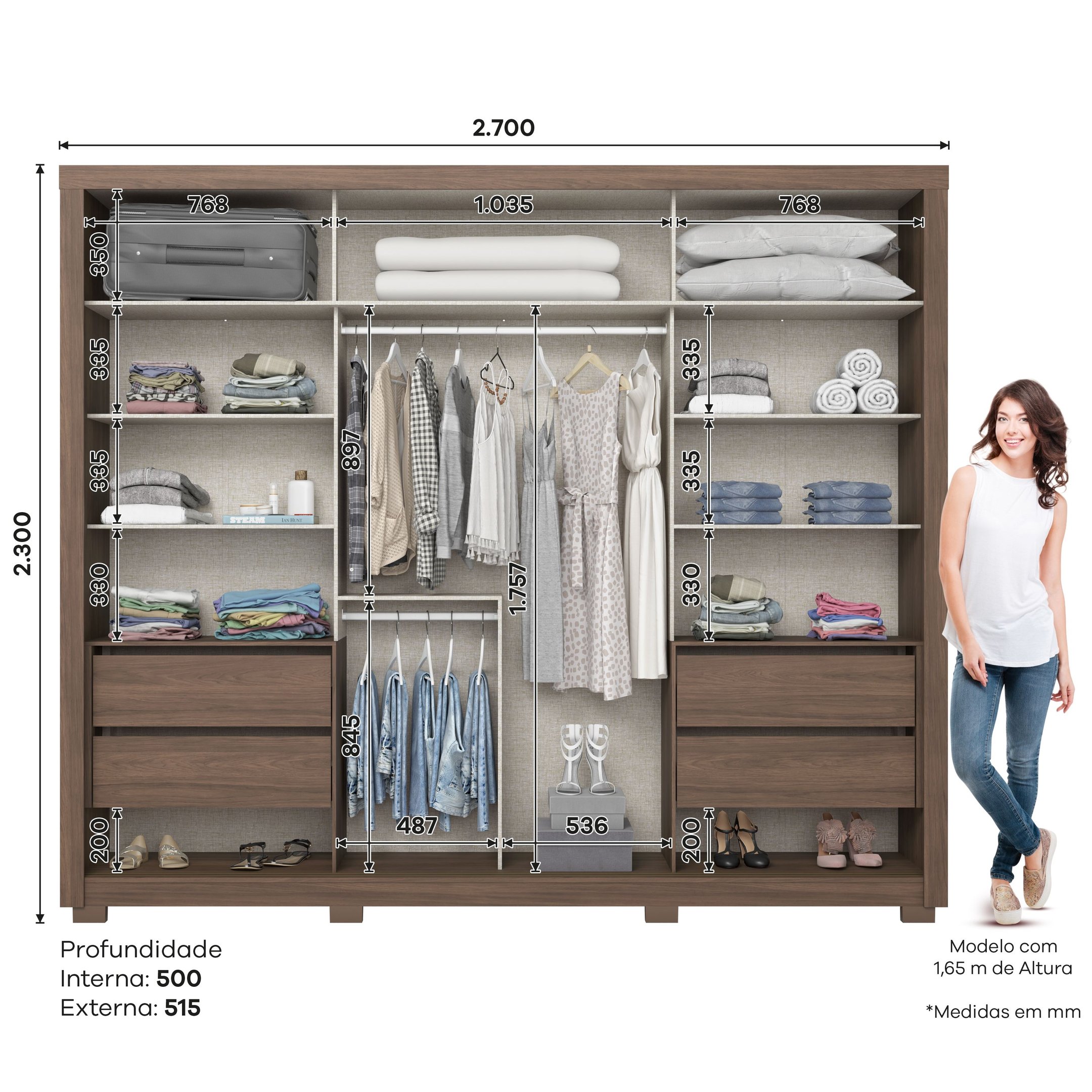 Guarda-Roupa Casal 2 Portas Deslizantes Snow Espresso Móveis