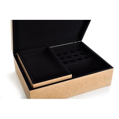 Caixa em Mdf para Maquiagem com Bandeja Flocada em Preto Josely Flocados