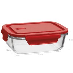 Kit 3 Potes Herméticos de Vidro Borossilicato P M G Retangulares Marmitas Vermelhas Uz - 5