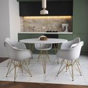 Ver imagem 1 de Mesa Jantar Redonda 110Cm Branca Clips 3 Pés Com 5 Poltronas Brancas Base Dourada - Cor: Branco