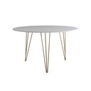 Ver imagem 4 de Mesa Jantar Redonda 110Cm Branca Clips 3 Pés Com 5 Poltronas Brancas Base Dourada - Cor: Branco