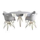 Ver imagem 5 de Mesa Jantar Redonda 110Cm Branca Clips 3 Pés Com 5 Poltronas Brancas Base Dourada - Cor: Branco