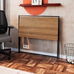 Mesa Escrivaninha Compacta Dobrável com Pés em Aço 94 Cm Preto com Mel Preto com Mel - 3