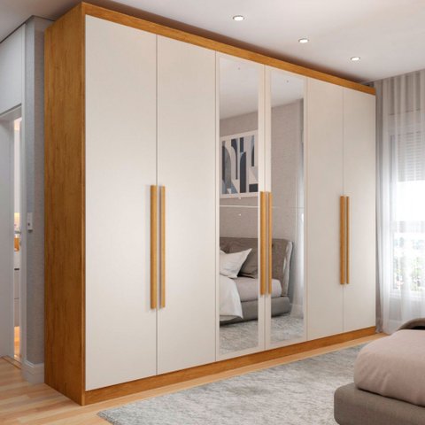 Guarda-roupa Casal Madalena 6 Portas 4 Gavetas 100% Mdf com Espelho Peroba/off White - Panorama Móve