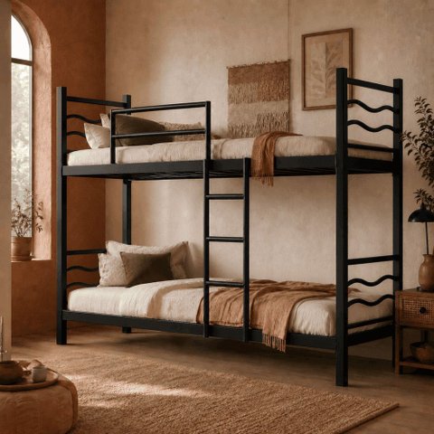 Beliche Wave Klm Store | Cama Beliche de Aço Reforçada para Solteiro com Escada e Grades de Proteção
