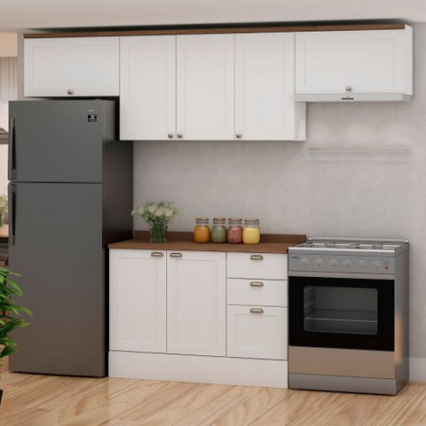 Cozinha Compacta Iluminata 7 Portas 3 Gavetas 100% Mdf Branco/ébano - Genialflex