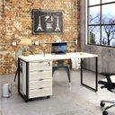 Ver imagem 1 de Escrivaninha Mesa Escritório com Gaveteiro Kuadra 4 Gavetas 150cm Industrial Snow Bege