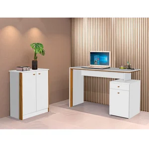 Conjunto Escrivaninha Balcão Office Multiuso Branco Freijó