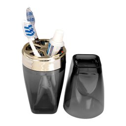 Porta Escova e Creme Dental Com Tampa Premium - Wp Connect - Preto-Dourado - 5