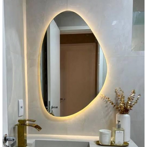 Espelho Orgânico Decorativo Lapidado com Led 70x50 Cm E02 para Sala, Quarto, Banheiro, 3000k 110v