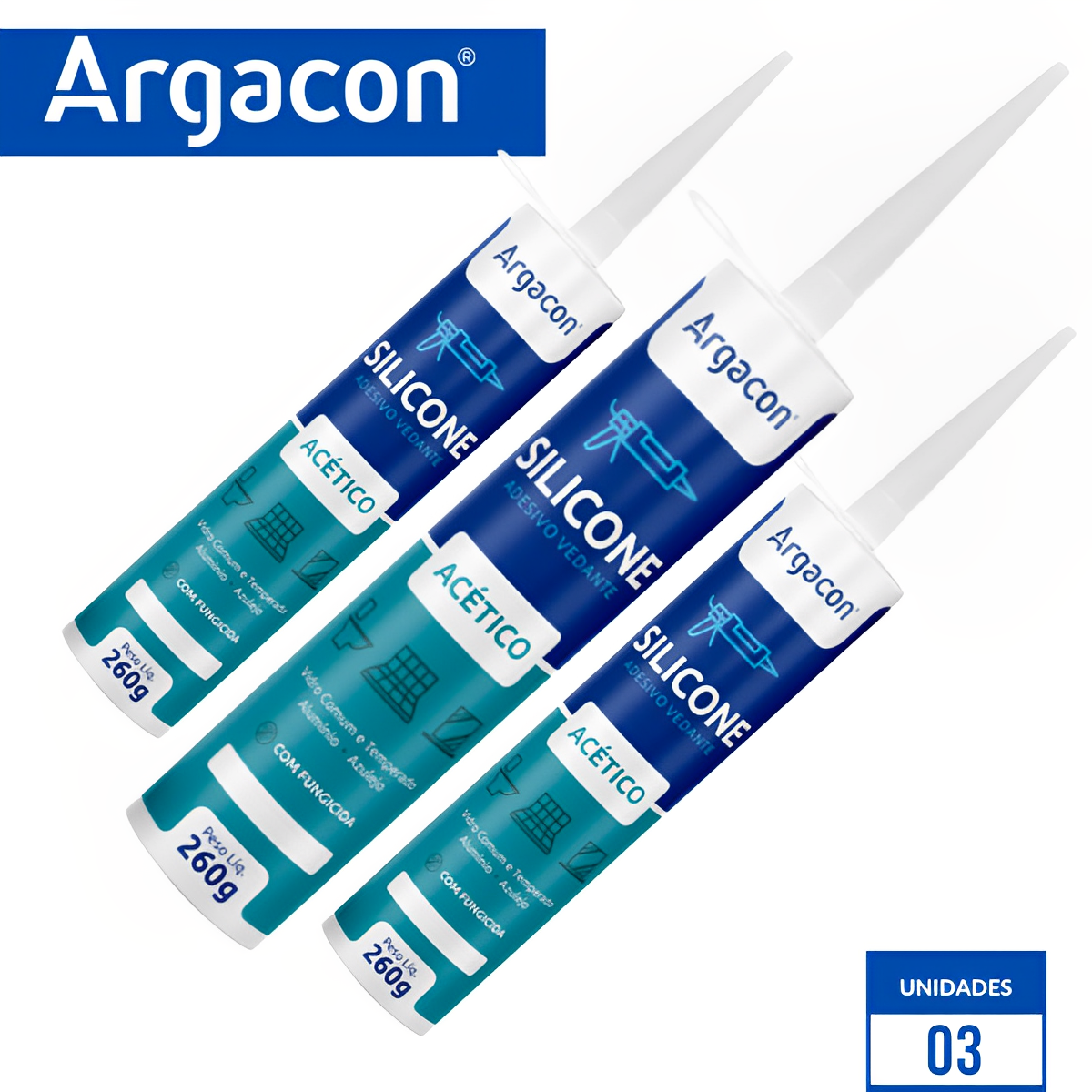 Silicone Acético Incolor 260g Kit 03 Unidades Uso Geral Argacon - 4