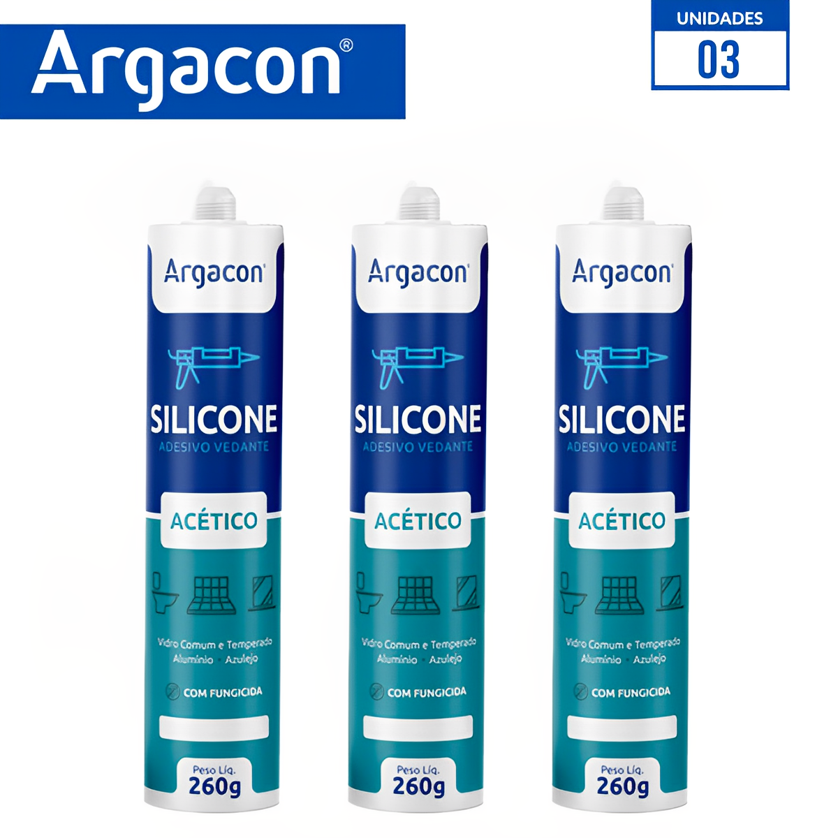 Silicone Acético Incolor 260g Kit 03 Unidades Uso Geral Argacon - 3