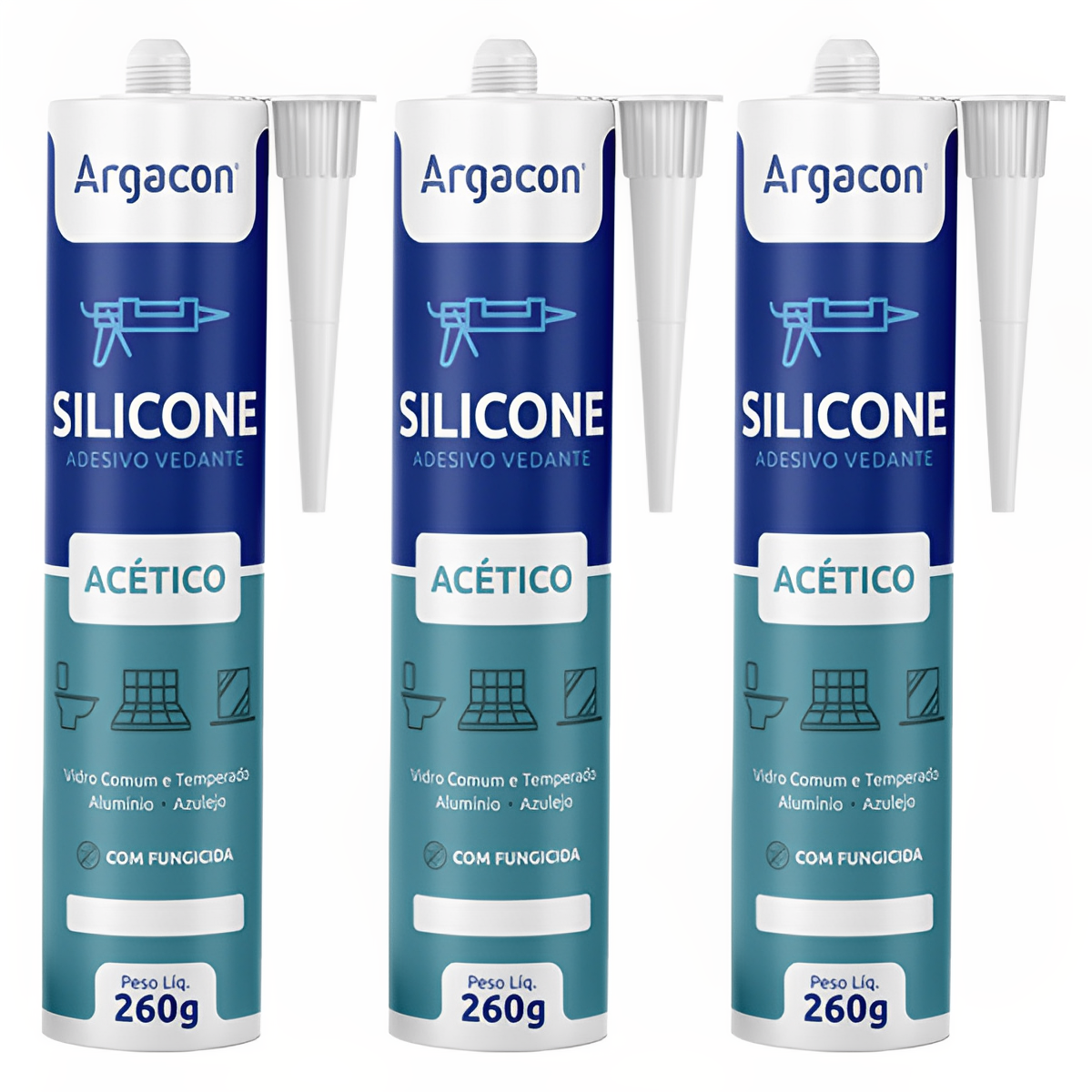 Silicone Acético Incolor 260g Kit 03 Unidades Uso Geral Argacon - 1