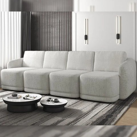 Sofá Cama Modulado Retrátil e Reclinável Decorativo Varsóvia 436cm Bouclê Cinza G33 - Gran Belo