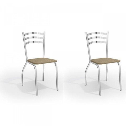 Conjunto 2 Cadeiras para Sala de Jantar Portugal Metal Marrom/Cromado/Capuccino