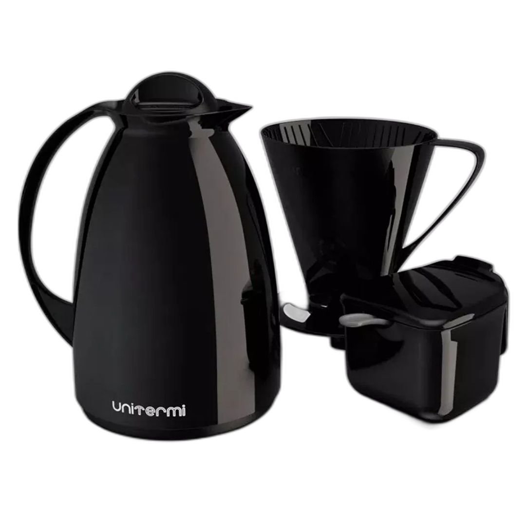 Garrafa Termica Café Kit Pratico Açucareiro + Suporte Filtro Cor:preto