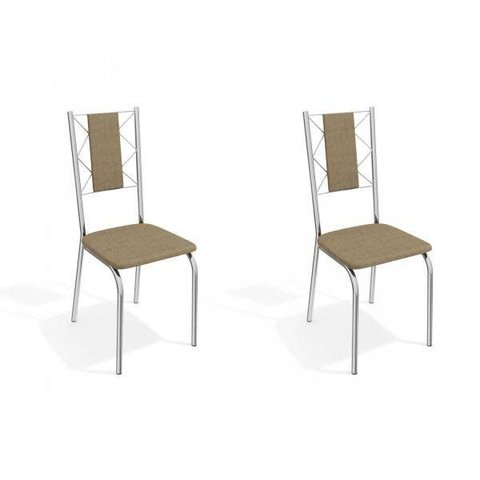 Conjunto 2 Cadeiras para Sala de Jantar Lisboa Metal Marrom/Cromado/Capuccino