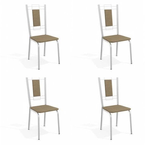 Conjunto 4 Cadeiras para Sala de Jantar Florença Metal Marrom/Cromado/Capuccino