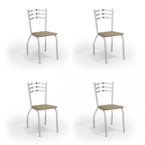 Conjunto 4 Cadeiras para Sala de Jantar Portugal Metal Marrom/Cromado/Capuccino