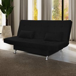 Sofá Cama Retrátil Reclinável 2 Lugares Gabriela Com 2 Almofadas Suede Preto - Ninho Decor - 1