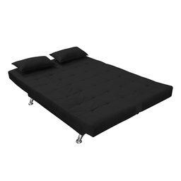 Sofá Cama Retrátil Reclinável 2 Lugares Gabriela Com 2 Almofadas Suede Preto - Ninho Decor - 4