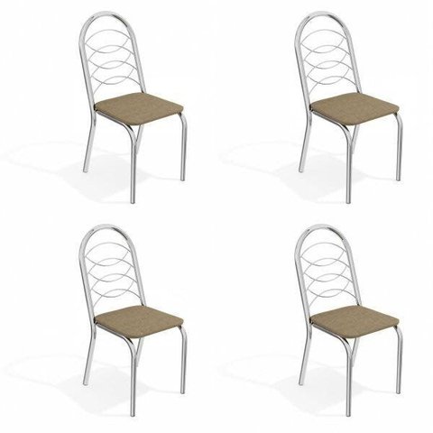 Conjunto 4 Cadeiras para Sala de Jantar Holanda Metal Marrom/Cromado/Capuccino