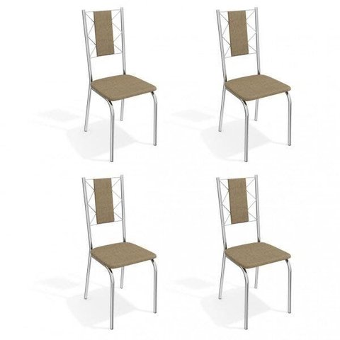 Conjunto 4 Cadeiras para Sala de Jantar Lisboa Metal Marrom/Cromado/Capuccino