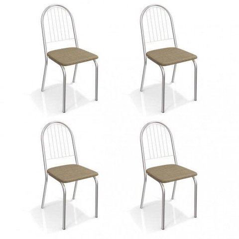 Conjunto 4 Cadeiras para Sala de Jantar Noruega Metal Marrom/Cromado/Capuccino