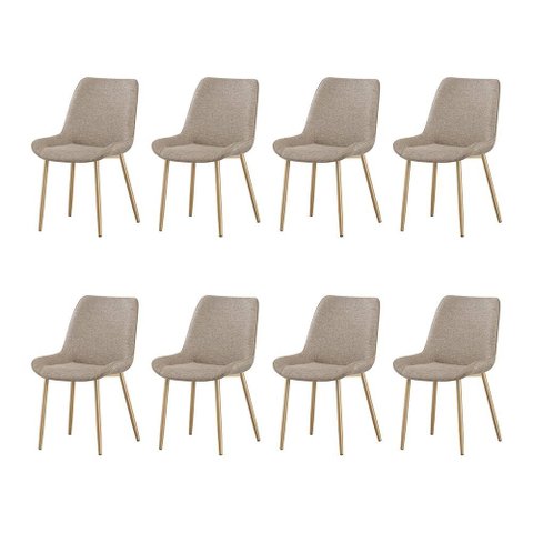Kit 8 Cadeiras de Jantar Lara Estrutura em Aco Carbono Cor Bronze Estofado em Linho Conforto Bege