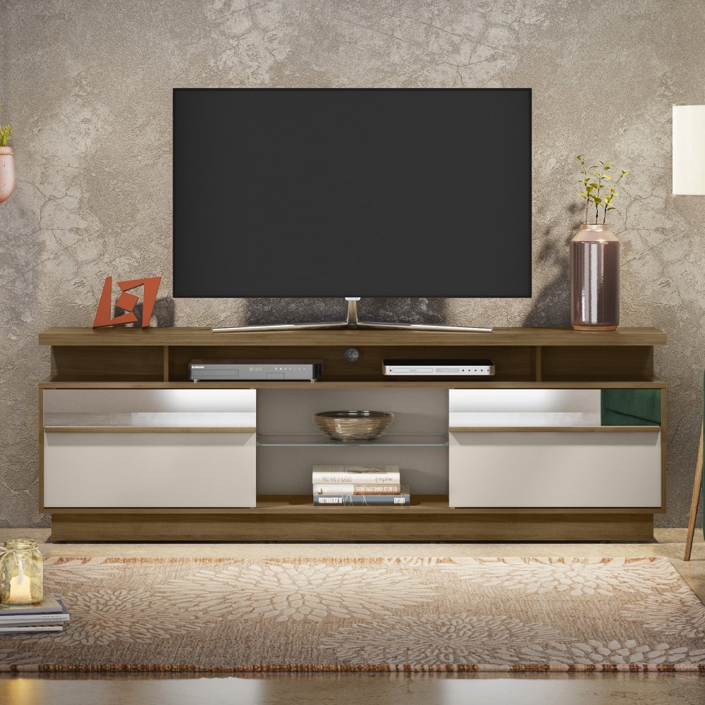 Rack para TV com Prateleira Brian Avelã Off White - 1