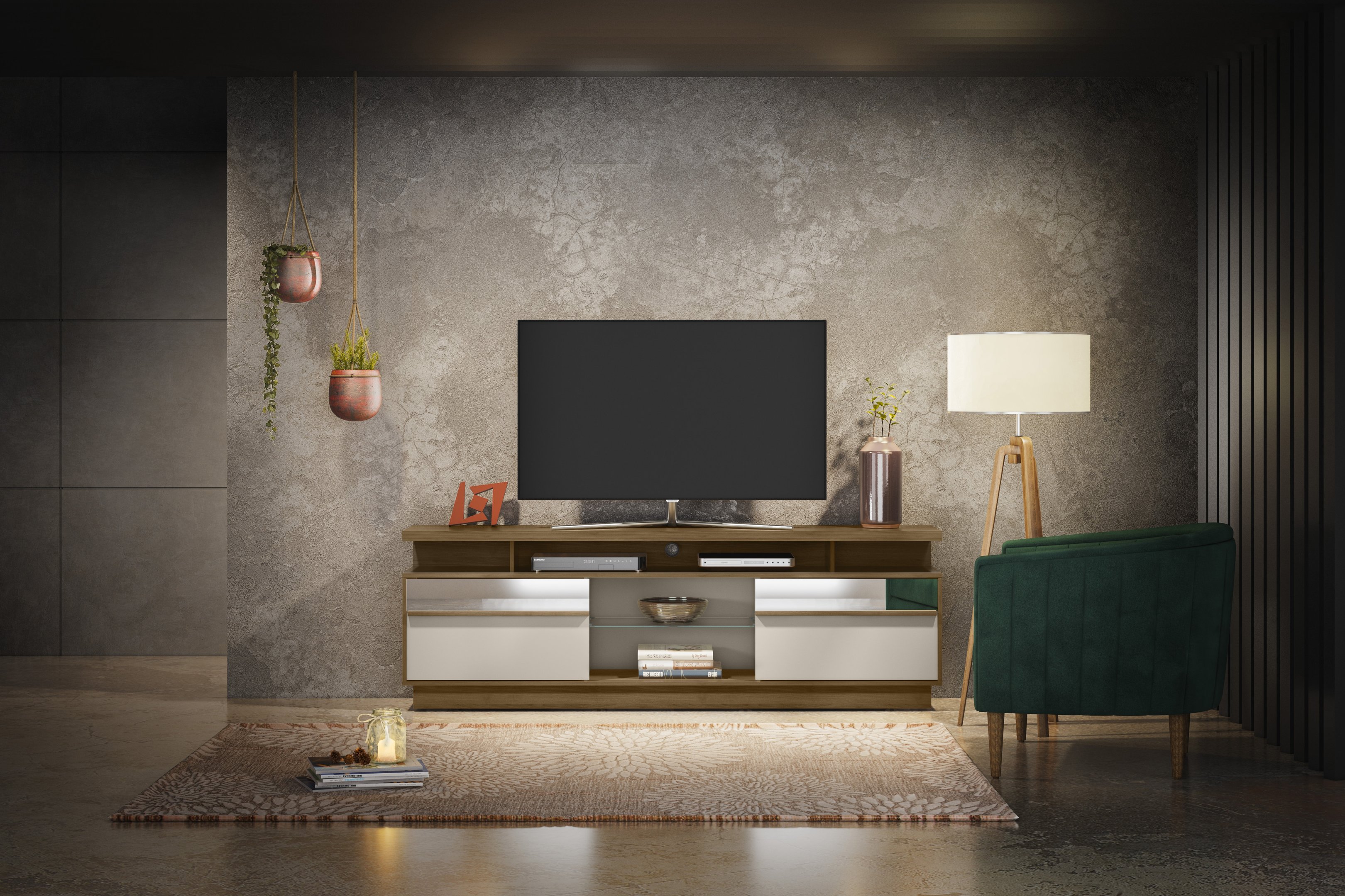 Rack para TV com Prateleira Brian Avelã Off White - 3