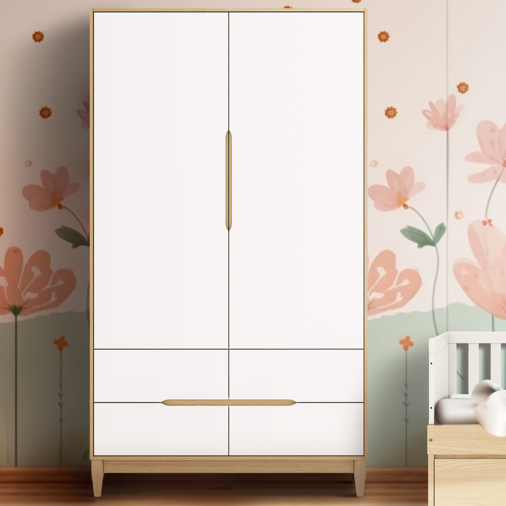 Berço Cômoda e Guarda Roupa Infantil Branco com Carvalho Linha Tomi Quater - 4