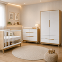 Ver imagem 1 de Berço Cômoda e Guarda Roupa Infantil Branco com Carvalho Linha Tomi Quater