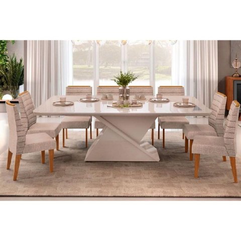 Mesa Cozinha Zafira 200 + 8 Cad Ondina Off White DJ Móveis